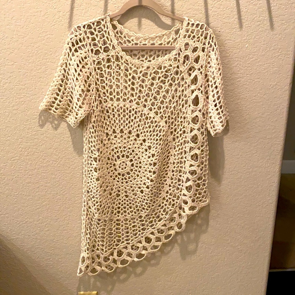 Knit asymmetrical cream colored coverup